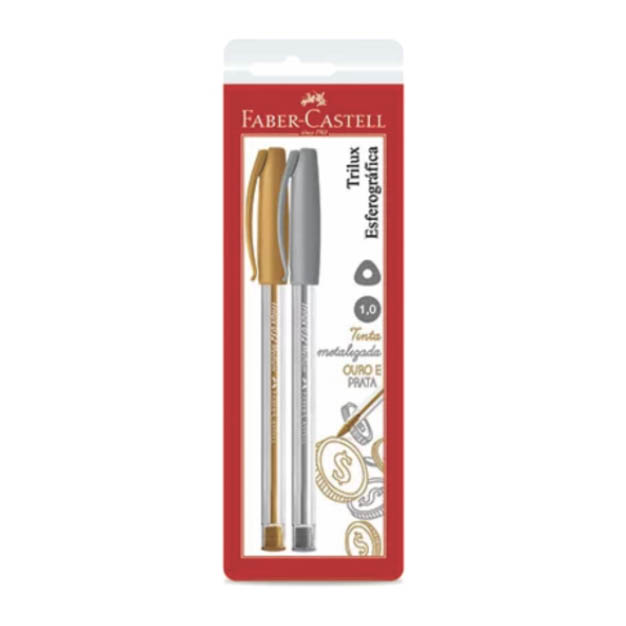CANETA FABER ESFER  TRILUX PRATA OURO 2U