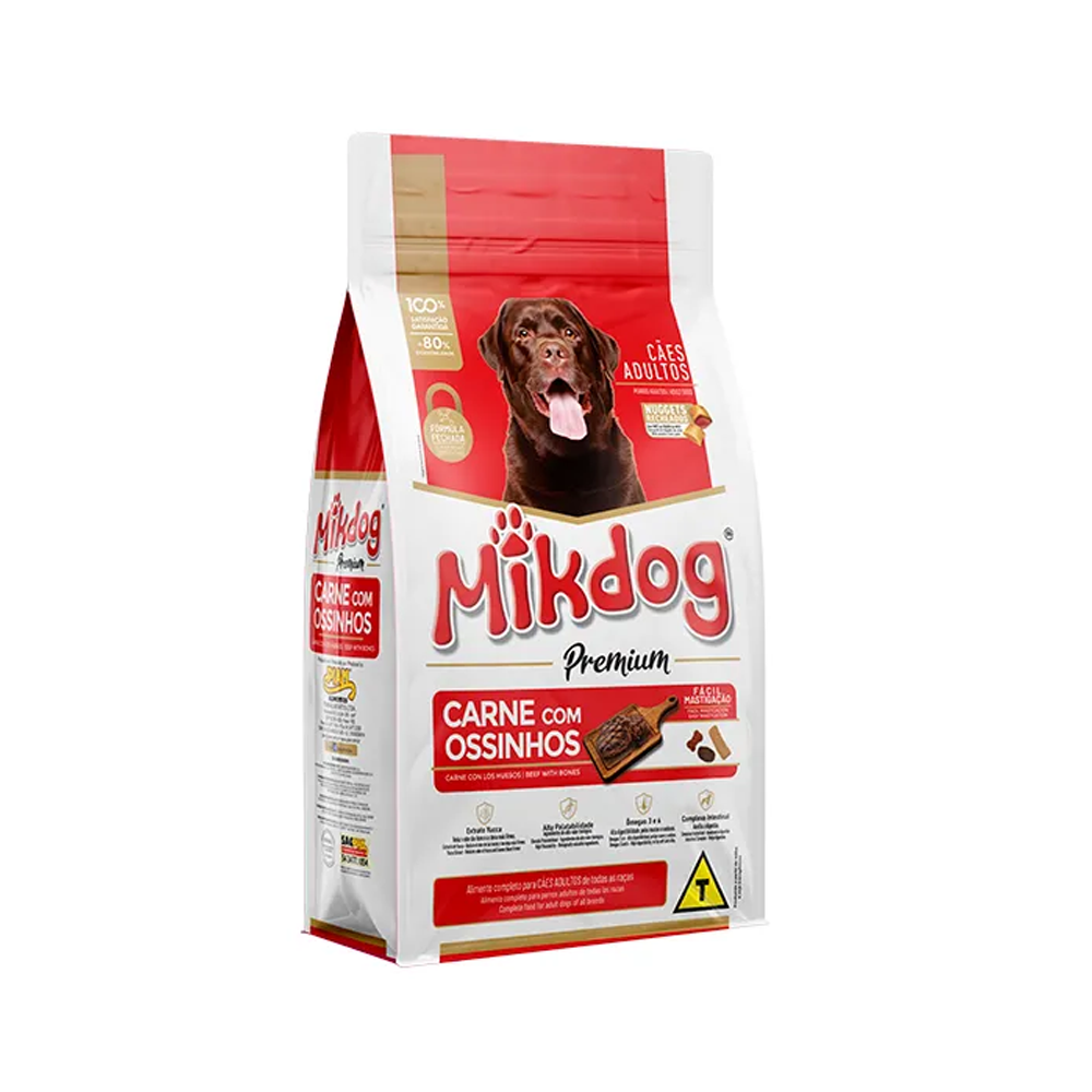 RACAO MIKDOG NUGGET 22 CARNE OSSINHO 1KG